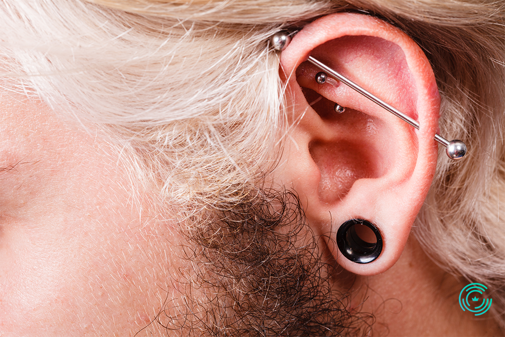 Piercing in the man ear