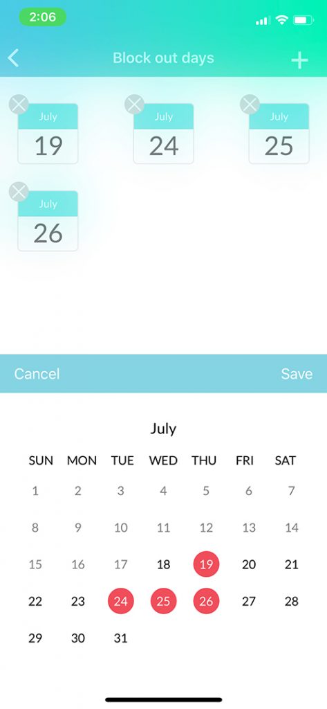 Block out specific days from Ring My Stylist App