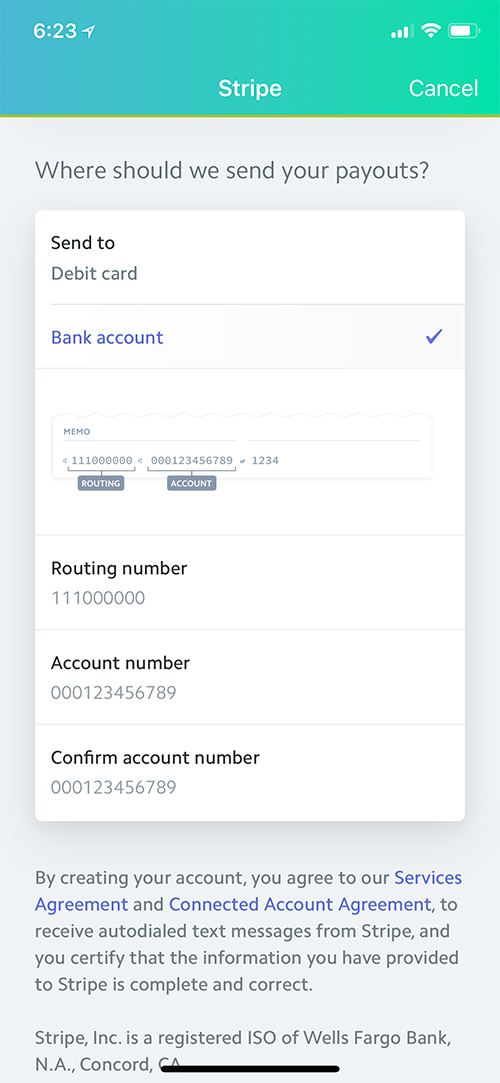 Debit card or bank account information