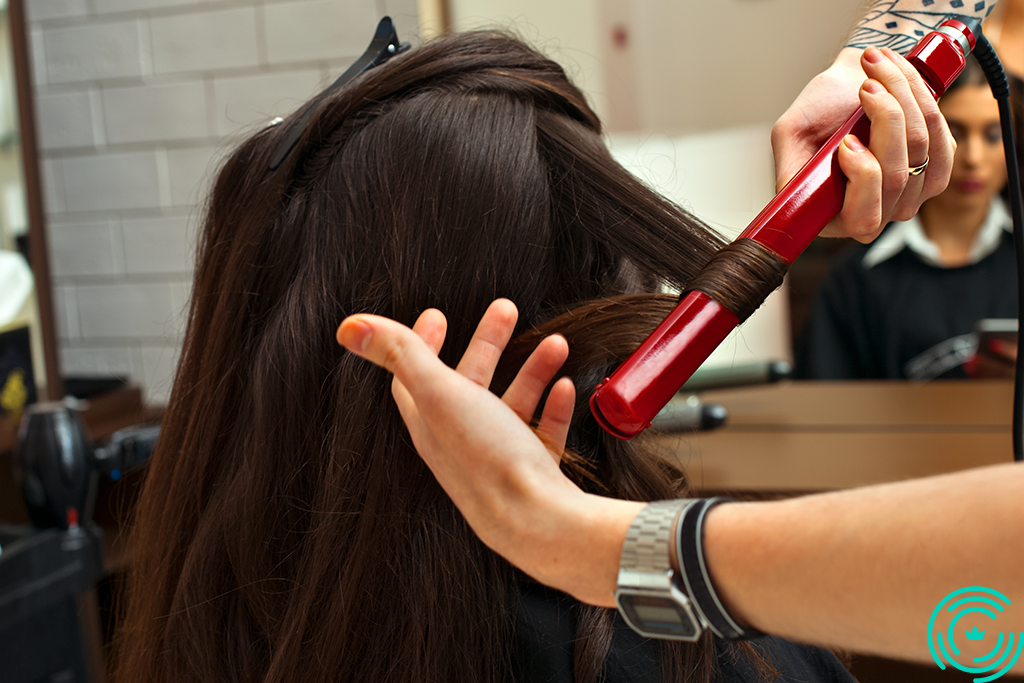 A woman in a hair salon A satin woman at a hairdresser salon