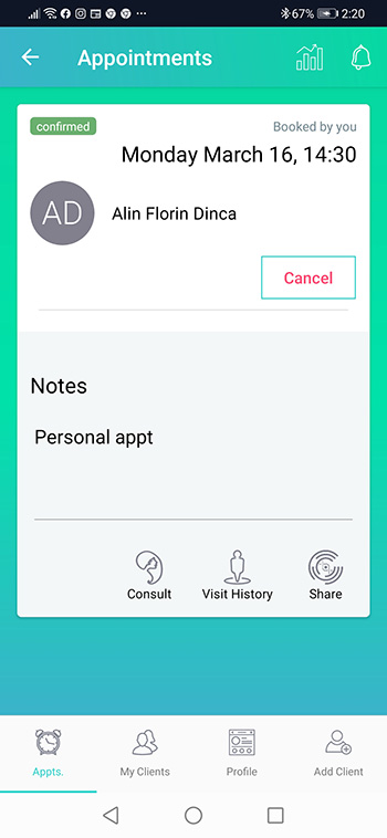 personal appointment app notes